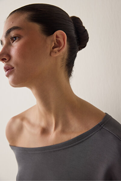 Penti Gray Boat Neck Modal Open Front Sweatshirt