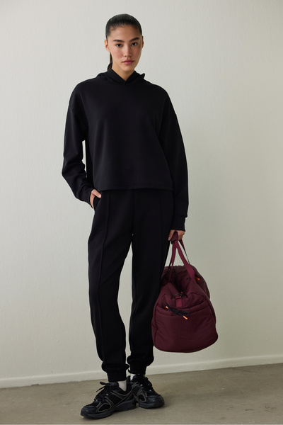 Penti Black Silky Feel Hooded Slogan Printed Sweatshirt