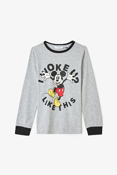 Penti Gri Melanj Erkek Çocuk Mickey Mouse Baskılı Uzun Kollu Pijama Takımı