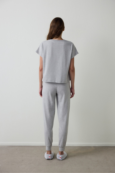 Penti Šedá melanžová bavlněná pyžamová souprava s krátkým rukávem s potiskem Tom & Jerry