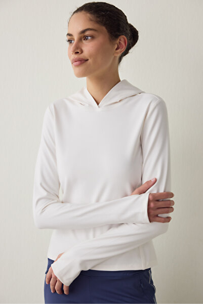 Penti White Thermal Effect Long Sleeve Hooded Top