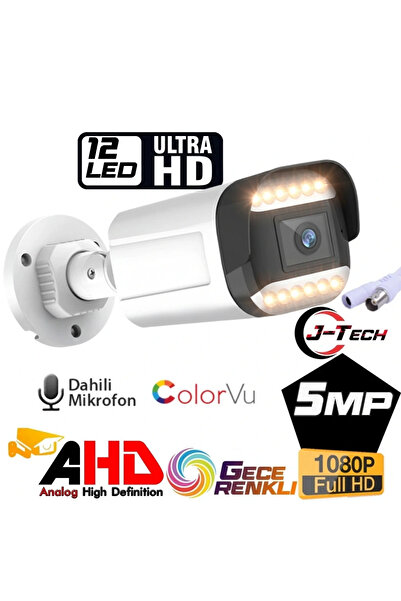 J-TECH JT3070 5MP 12 LED SONY LENS DAHİLİ Sesli Gece Renkli Warm Light 1080P AHD Güvenlik Kamera