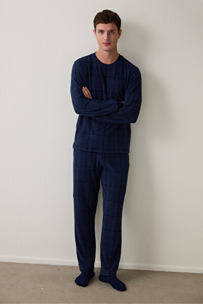 Penti Ανδρικό σετ πιτζάμες από βαμβακερό καρό oversize