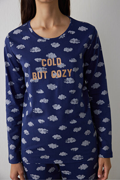 Penti Navy Blue Cloudy Night Pants Pajama Set