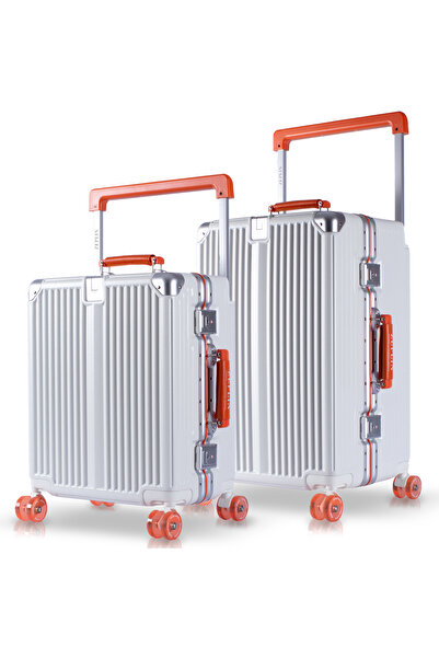 Zeplin Boxy PC Policarbon 2'li Valiz Seti (Kabin ve Orta) Beyaz-Turuncu
