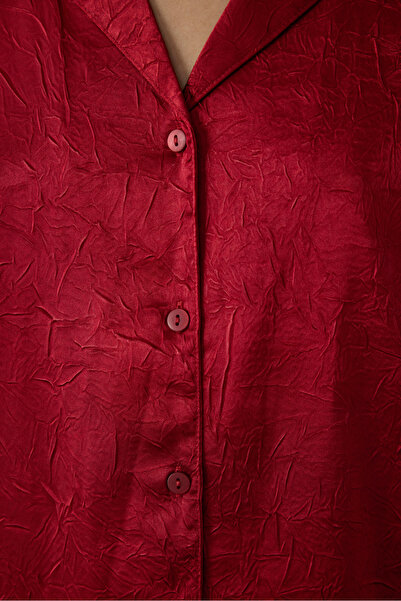 Penti Red Satin Shirt Collar Long Sleeve Pajama Set