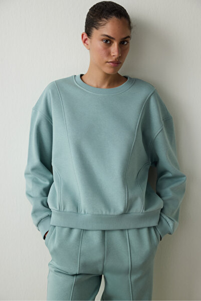 Penti Mint Curvy Side Crew Neck Oversize Crop Sweatshirt