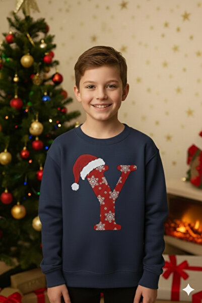 ÇAĞLA KURT Y Harfli Erkek Çocuk Yılbaşı Temalı Sweatshirt Kazak Hediye Giyim ...