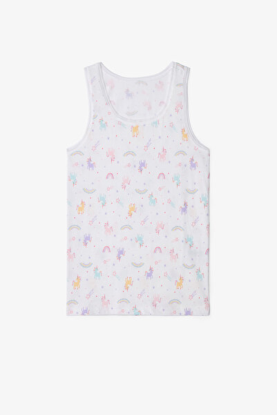 Penti Zweiteiliges Unterhemd für Mädchen mit rosa Einhorn-Ballerina-Muster und dickem Träger aus Baumwolle