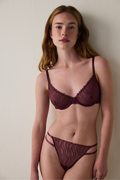 Penti Σουτιέν με μοτίβο ζέβρας με μπορντό χρώμα, χωρίς επένδυση