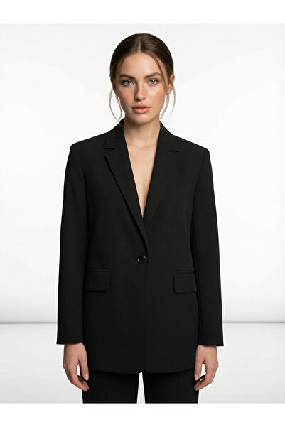 M2K STORE SİYAH FİT KADIN TEK DÜĞMELİ BLAZER CEKET