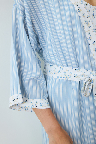 Penti Halat cu mânecă scurtă în dungi Lilah albastru deschis, cu detaliu de șireturi