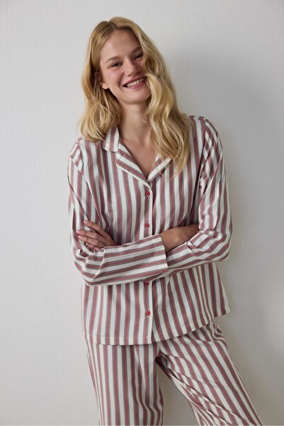 Penti Striped Modal Shirt Collar Buttoned Cotton Pajama Set