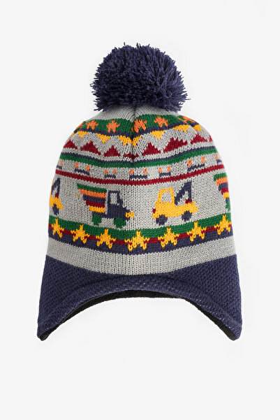 Penti Boy's Striped Beanie with Car