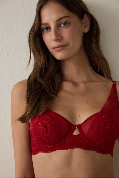 Penti Roter Apex-Draht-BH aus Spitze mit Pailletten