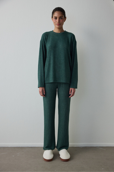 Penti Dark Green Coziness Crew Neck Long Sleeve Pajama Set