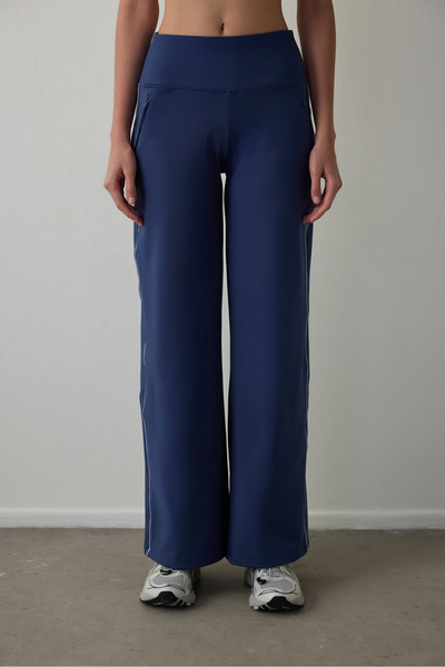 Penti Indigo Thermal Effect Straight Leg High Waist Trousers with Pockets