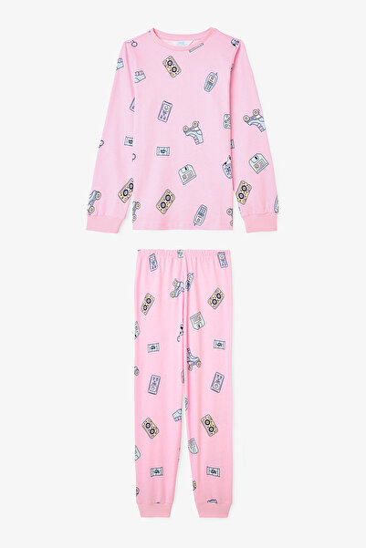 Penti Zweiteiliges Pyjama-Set für Mädchen aus Baumwolle mit Retro-Spielzeugmuster und langen Ärmeln