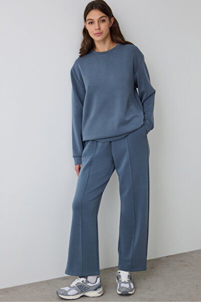 Penti Dunkelgraue, elastische Modalhose mit hoher Taille und geradem Bein