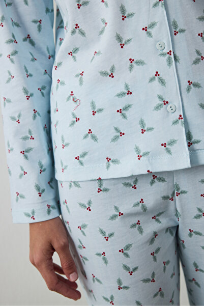 Penti Light Blue Merry Shirt Collar Cotton Pajama Set