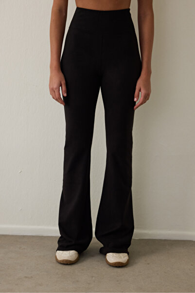 Penti Black Thermal Effect Velvet Textured High Waist Flare (Flared Leggings