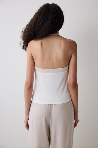 Penti Semi Crop Off-White Halter Top