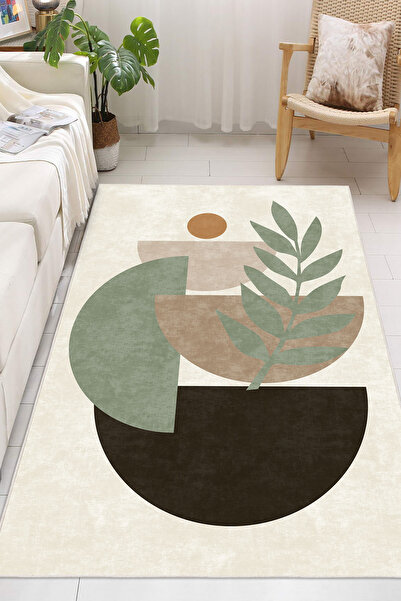 DOKURA HALI Modern Geometrik Desenli Makinede Yıkanabilir Kaydırmaz Taban Mut...