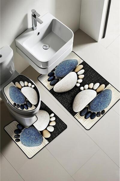 Dolce Mariee Modern Desenli Dijital Baskı 3’lü Banyo Paspas Takımı Yıkanabili...