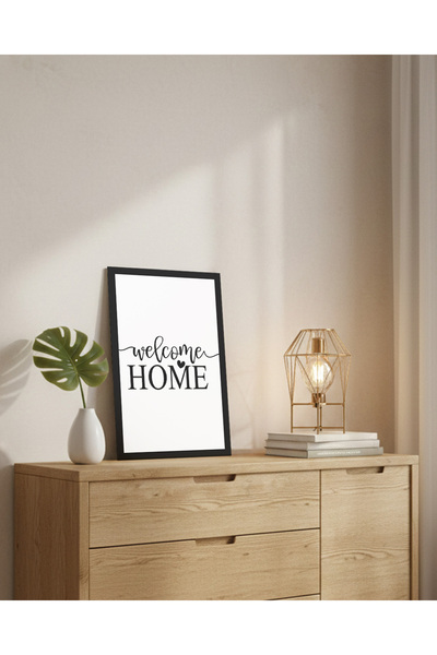 Zevahir Mobilya Dekorasyon 1 Adet Welcome Home Yazılı Ahşap Siyah Çerçeve Görünümlü Mdf Tablo