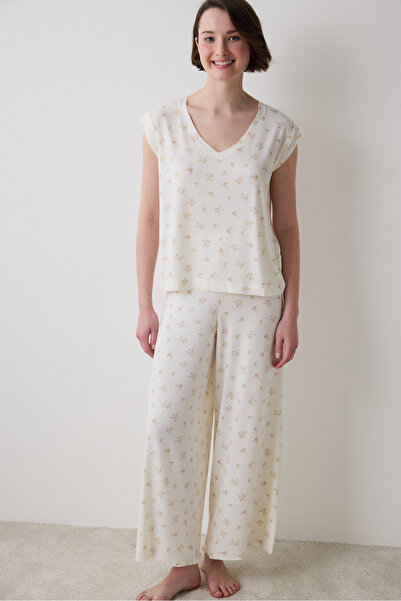 Penti Bloom Printed Ecru T-Shirt Pajama Top