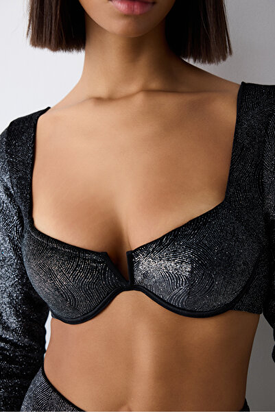 Penti Shinny Velvet Довгорукавий чорний кроп-топ