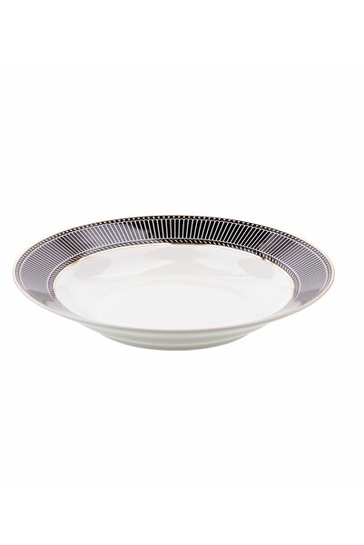 HIC deep porcelain dinner plates 4 Piece with black and gold design 20 cm