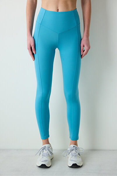 Penti Leggings cu talie înaltă, albastru turcoaz, cu cusături în talie