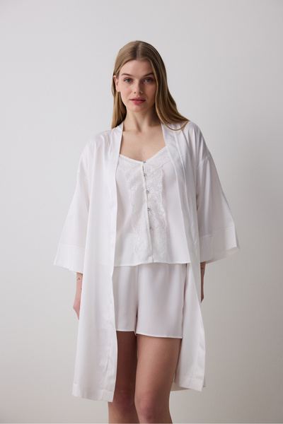 Penti Brautdelikatesse Satin Off-White Morgenmantel