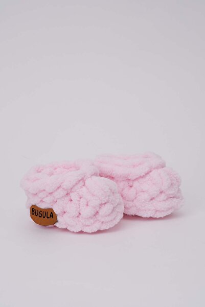 Bugula Baby Knitted Booties 0-3m Pink Alize Puffy Plush Handmade Newborn Shoes