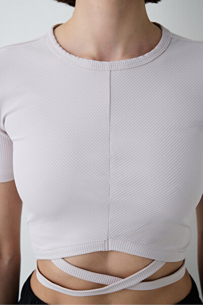 Penti Παστέλ ροζ Crop T-shirt με σταυρωτή λεπτομέρεια στο μπροστινό μέρος