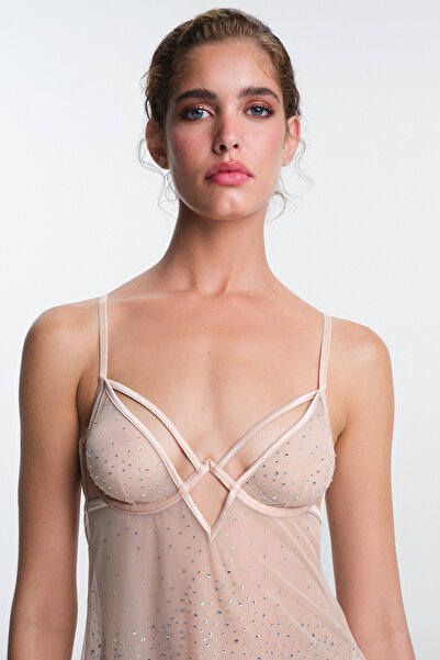 Penti Beige Sandy Stone Detailed Unpadded Underwire-Free Babydoll