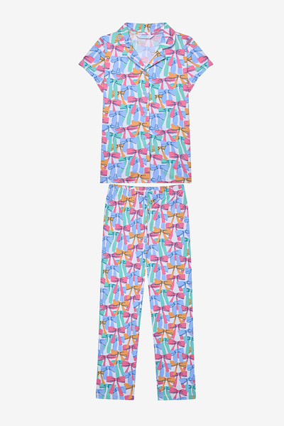 Penti Buntes Bows-Shirt-Pyjama-Set für Mädchen in Off-White