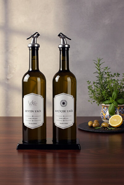 Milenay زجاجة زيت عتيقة من الزجاج الكهرماني بسعة 750 مل مع حامل معدني مكون من...