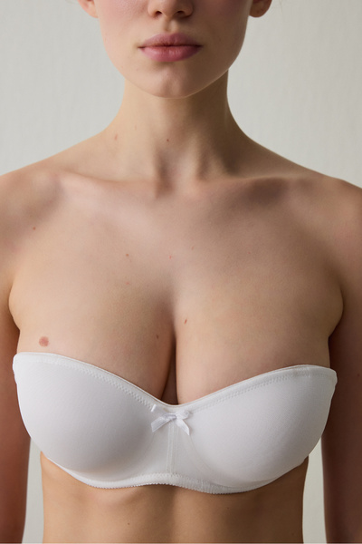 Penti White Gathering Underwire Strapless Lotus Bra Without Padding