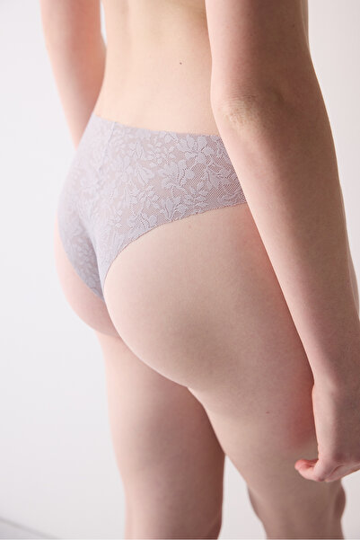 Penti Сірі бразильські трусики з лазерним вирізом та мереживом