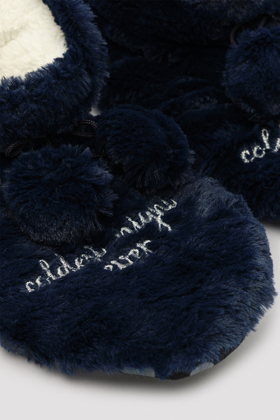 Penti Botine de Anul Nou cu pompon bleumarin