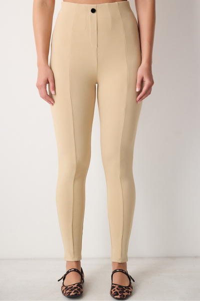 Penti Beige High Waist Buttoned Ankle Length Leggings