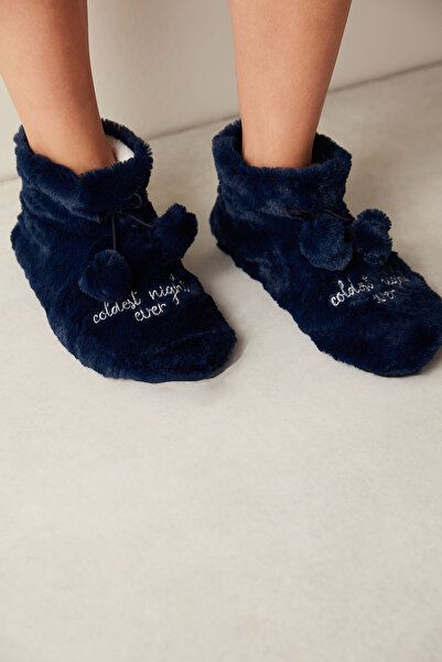 Penti Botine de Anul Nou cu pompon bleumarin