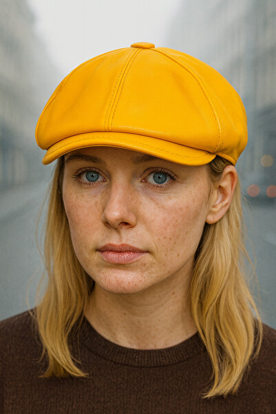 PaminBags Aksesuar Hakiki Deri Parçalı Kasket Şapka