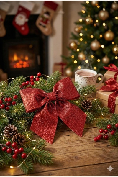 Çemrek Süs Parti Yılbaşı Fiyonk Kapı Süsü Duvar ve Paket Süsü 30 cm 1 Adet