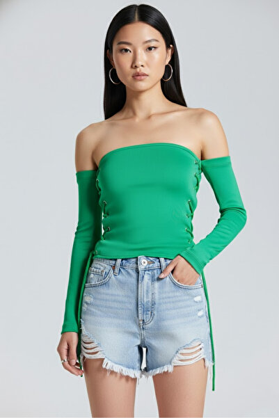 World Fashion Trends S2008 Πράσινη μπλούζα με δακτύλιο στα πλαϊνά