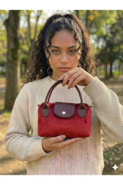 PurpleART حقيبة يد وكتف صغيرة من جلد الغزال باللون العنابي للنساء مقاس 13×20 سم