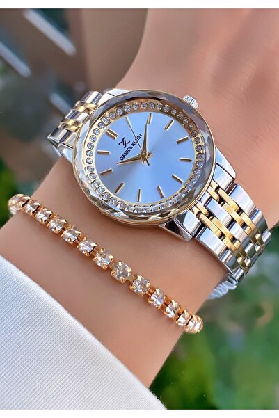 Daniel Klein ساعة يد نسائية ذهبية اللون مقاومة للماء وسوار هدية