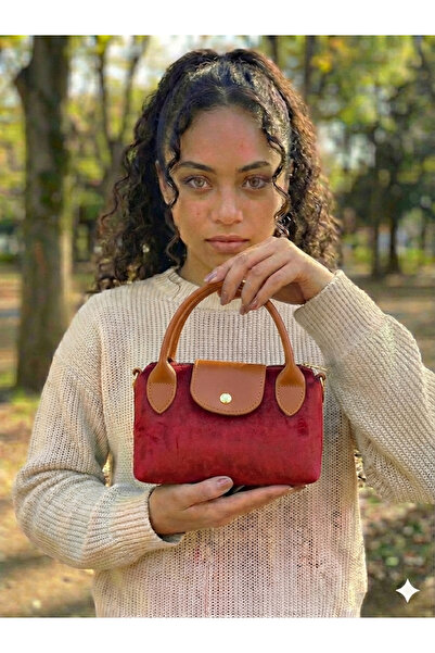 PurpleART حقيبة يد وكتف صغيرة من جلد الغزال باللون العنابي - تان للنساء مقاس ...